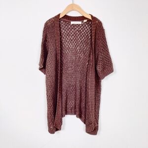 Liz Claiborne Women's Knit Cardigan in Brown Size 1X Linen Cotton Beach Fall